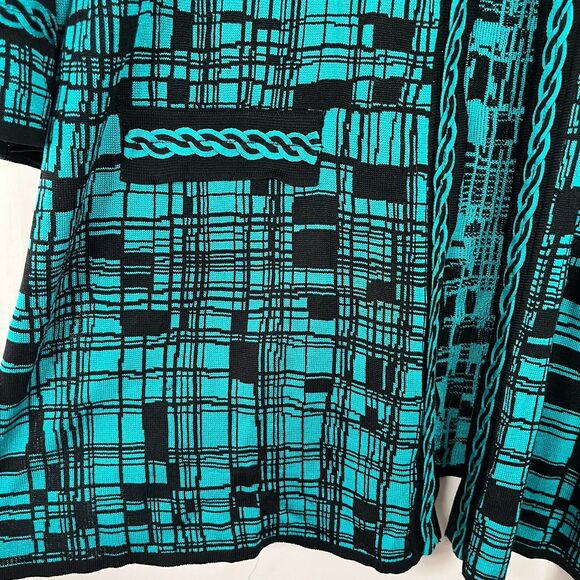 Ming Wang Cardigan Size 3X Teal Black Funky Artsy Abstract Colorful Work Office - Picture 10 of 15